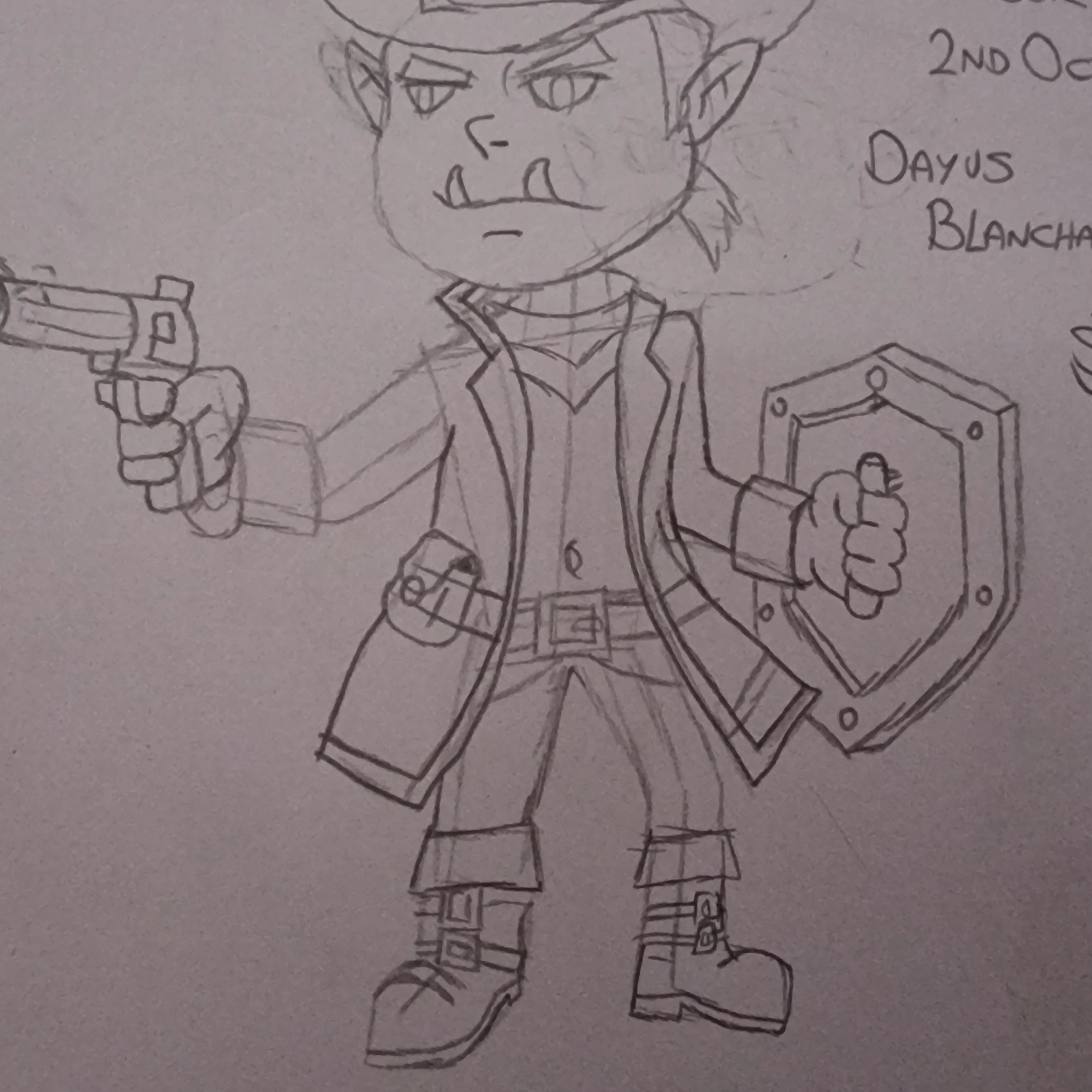 Initial pencil sketch of Dayus Blanchard